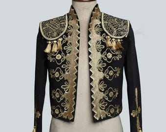 Custom Velvet Matador Jacket: Embroidered Bullfighter Blazer with Detachable Epaulettes