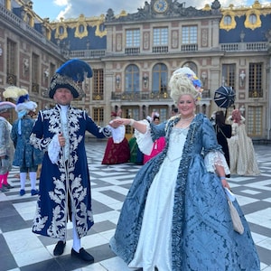 Blue Velvet Rococo Costume: 18th Century Embroidered Coat, Vest & Breeches
