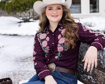 Embroidered Floral Western Shirt, Custom Premium Cotton Cowgirl Top