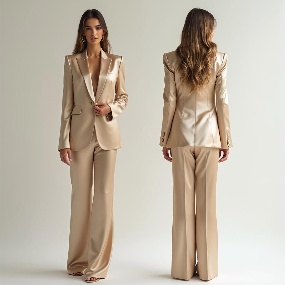 Champagne High Waist Satin Pleat Pant