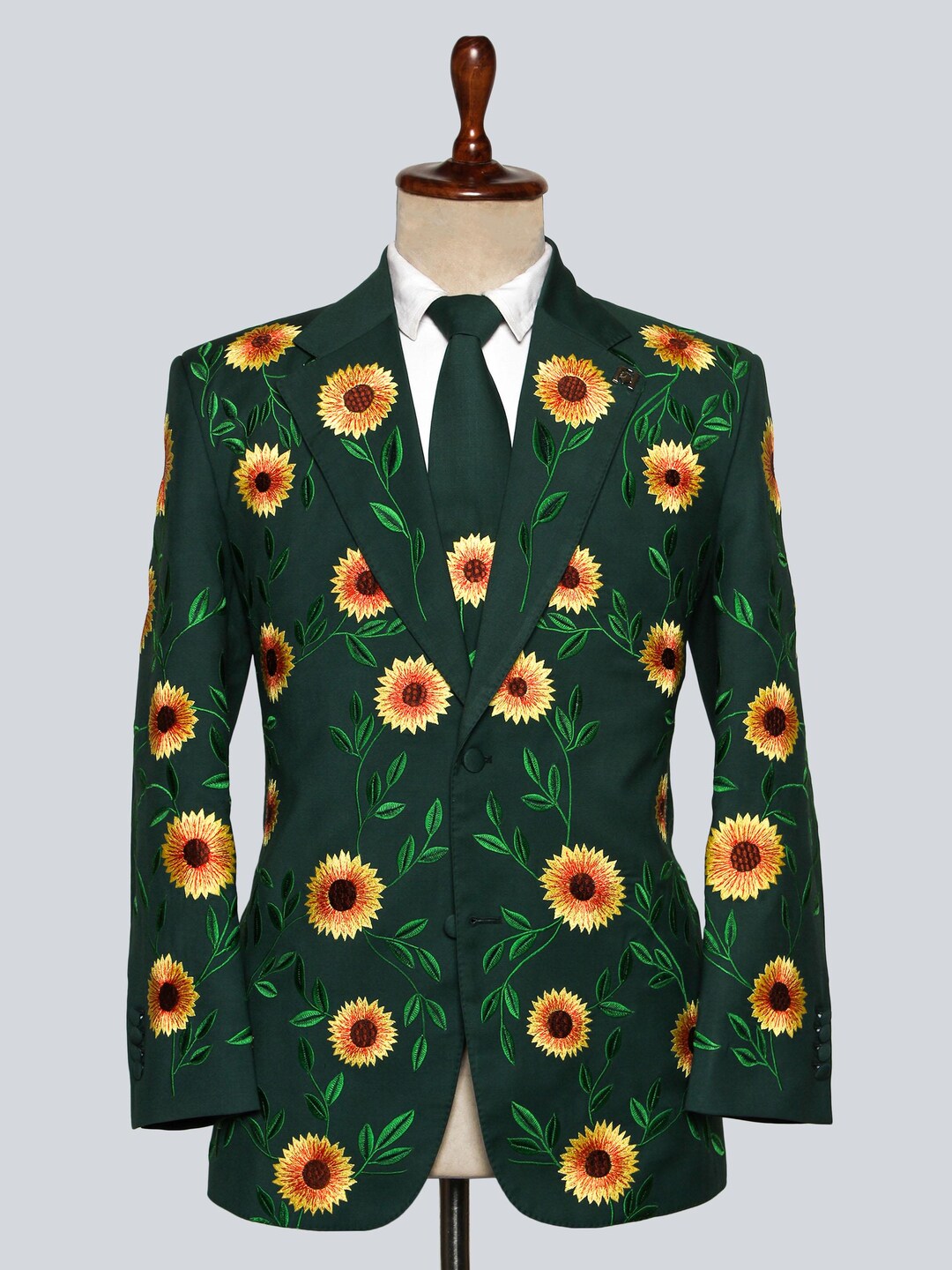 Men Sage Green 2 Piece Suit Floral Embroidered Country Western Groom Attire