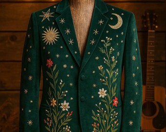 aodress_アオドレス　ダークグリーンー ベルベット花刺繍ジャケット aodress_アオドレス ダークグリーンー ベルベット花刺繍ジャケット