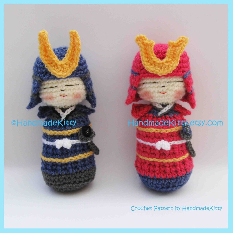 Samurai Kokeshi Amigurumi PDF Crochet Pattern by HandmadeKitty 