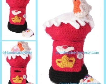 British Post Box with Robin on the snow /Jewelry Box/trinket Box Amigurumi Crochet Pattern by HandmadeKitty