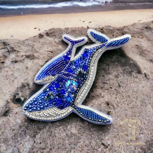 Unique handmade jewelry blue whale brooch Elegant and fashion brooch for mothers day Ocean nautical gift brooch Sea beading fish brooch Pin