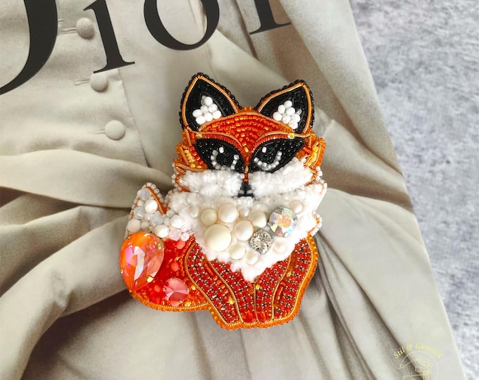 Featured listing image: Handmade Fox Brooch: Austrian Swarovski crystals, pearls and beads, Crystal Autumn Pin