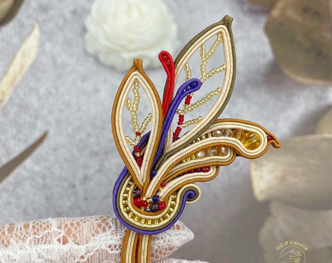 Featured listing image: Soutache Autumn Bouquet Brooch: Swarovski crystal beads, Handcrafted Floral Jewelry