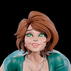 Puede incluir: Una mujer con cabello castaño y ojos verdes lleva una camisa verde y un collar plateado. Está mirando hacia arriba y sonriendo.