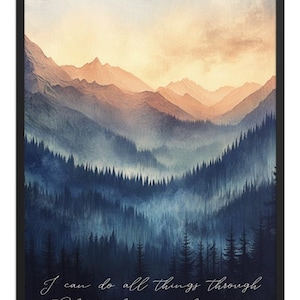 Philippians 4:13 Mountain Landscape Framed Wall Art | Bible Verse Art |Christian Home Decor | Modern Christian Art | Dorm Scripture Wall Art