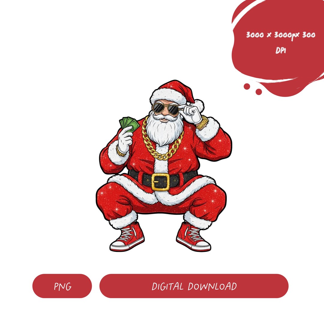 Santa Rapper Art Urban Black Santa PNG African American Hip Hop Rap Christmas Gold Bling ...