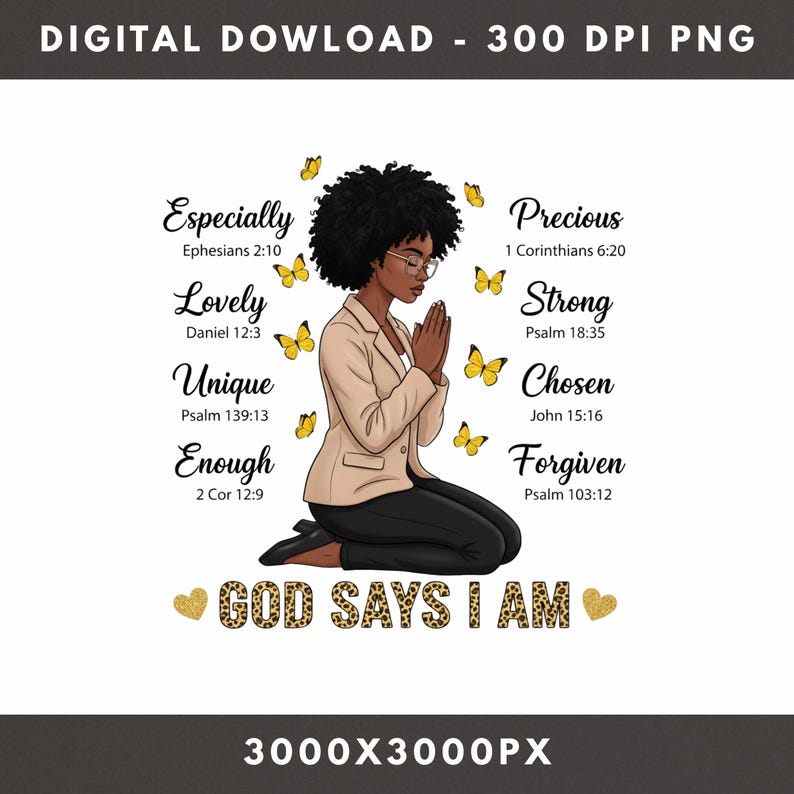 Praying Black Woman God Says I Am PNG Faith Quote Religious Afro ...