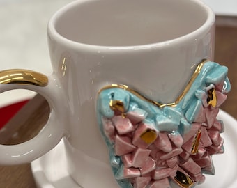 Handmade Ceramic Turkish Coffee Cup 24k real gold butterfly model 2