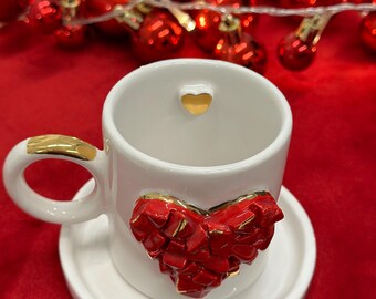 Handmade Ceramic Turkish Coffee Cup 24k real gold love model