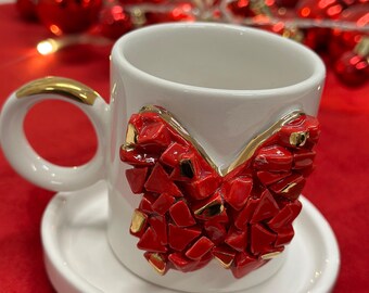 Handmade Ceramic Turkish Coffee Cup 24k real gold butterfly model