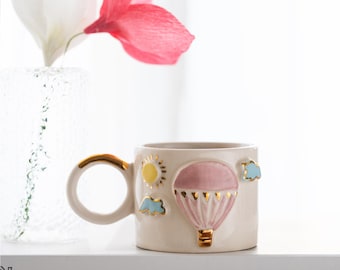 Handmade Ceramic Mug 24k real gold flying balloon model