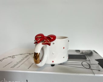 Handmade Ceramic Mug 24k real gold red bow tie model