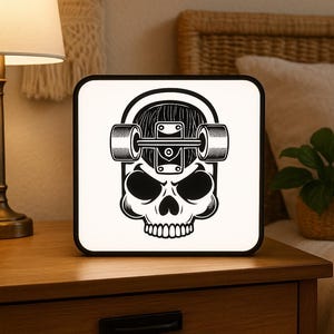 Skull Skateboard Night Light: 3D Printed LED Desk Lamp
