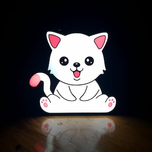 Cat LED Night Light – Cute USB Animal Lamp, 3D Printed Desk or Nursery Decor, Gift for Her, Kids, or Cat Lovers