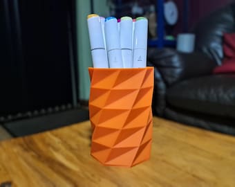 Geometric Pen Holder for Desk, Stylish 3D Printed Pencil Organizer, Unique Office Decor Gift, Minimalist Stationery Desk Accessory