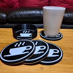 Coffee Print Coaster Set With Holder, Espresso Theme Drink Mats For Coffee Lovers, Funny Cafe Decor Coasters For Kitchen And Office