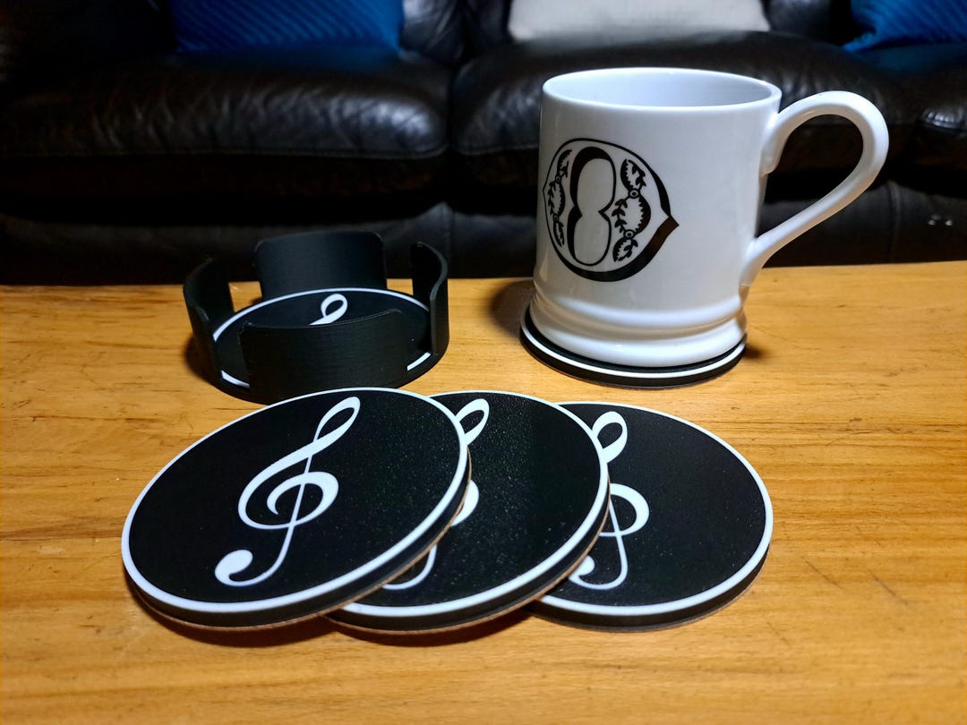 Music Note Coaster Set – Treble Clef Drink Coasters With Holder, 3D ...