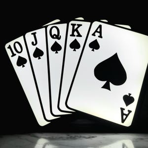 Royal Flush LED-lichtbak pokerhand, USB-aangedreven wand- of bureaulamp, coole pokerkamerdecoratie, cadeau voor kaartspelers en casinoliefhebbers