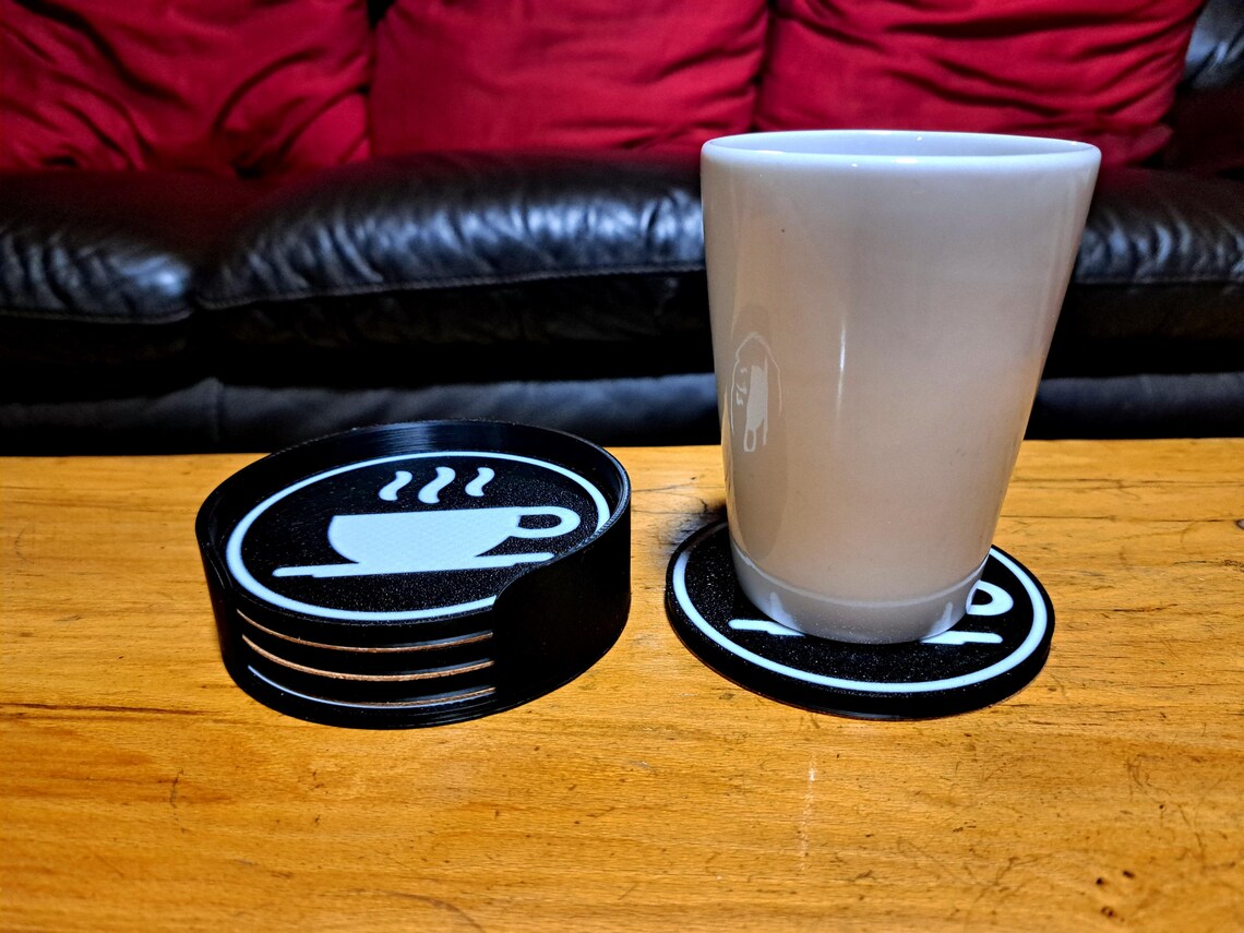 Coffee Print Coaster Set With Holder, Espresso Theme Drink Mats for ...