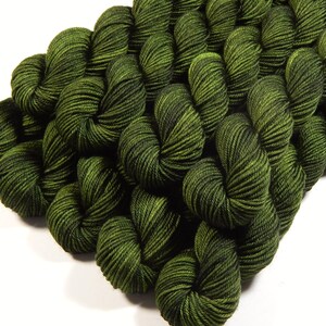 Mini Skeins Hand Dyed Yarn, Sock Weight 4 Ply Superwash 100% Merino Wool - MOSS TONAL - Olive Green Fingering Weight Indie Dyer Sock Yarn