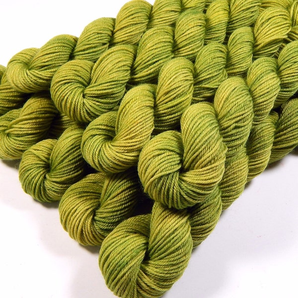 Sock Yarn Mini Skeins. Hand Dyed Yarn. Fingering Weight 4 Ply Superwash Merino Wool. LETTUCE TONAL. Bright Yellow Green Knitting Yarn
