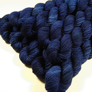 Yarn Mini Skeins. Hand Dyed Yarn. Sock Weight 4 Ply Superwash Merino Wool. INK TONAL. Navy Blue Fingering Weight Yarn. Indie Dyer Yarns
