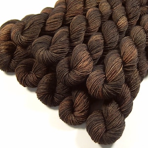 Mini Skeins Hand Dyed Yarn, Sock Fingering Weight 4 Ply Superwash Merino Wool - BARK TONAL - Indie Dyed Brown Knitting Yarn, 20g Mini Skein