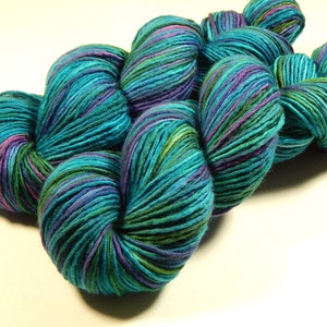 Hand Dyed Yarn. DK Weight Superwash Merino Wool. AEGEAN MULTI. Indie Dyer Soft Single Ply Knitting Yarn. Vibrant Turquoise Blue Green image 2