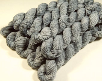 Mini Skeins Hand Dyed Yarn, Sock Fingering Weight 4 Ply Superwash Merino Wool - SILVER LINING - Light Gray Grey Indie Dyer Knitting Yarn