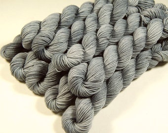 Mini Skeins Hand Dyed Yarn. Sock Fingering Weight 4 Ply Superwash Merino Wool. SILVER LINING. Light Gray Grey Indie Dyer Knitting Yarn