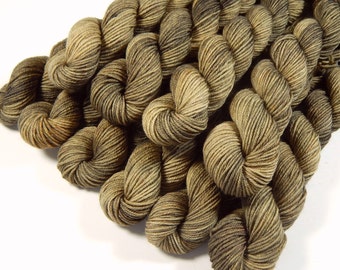 Hand Dyed Yarn Mini Skeins, Sock Weight 4 Ply 100% Superwash Merino Wool - DRIFTWOOD - Neutral Tonal Knitting Yarn, Beige Tan Fingering Yarn
