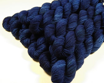 Yarn Mini Skeins. Hand Dyed Yarn. Sock Weight 4 Ply Superwash Merino Wool. INK TONAL. Navy Blue Fingering Weight Yarn. Indie Dyer Yarns