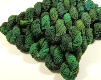 Mini Skeins Hand Dyed Yarn, Sock Weight 4 Ply Superwash Merino Wool - FOREST MULTI - Indie Dyed Sock Yarn, Green Fingering Knitting Yarn