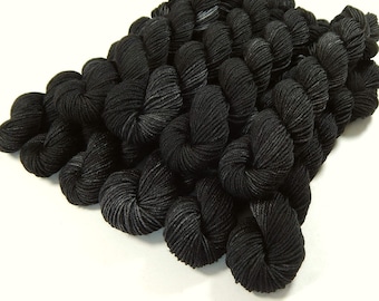 Fingering Weight Mini Skeins, Hand Dyed Yarn, 4 Ply Superwash 100% Merino Wool - NEAR BLACK - Semi Solid Indie Dyed Sock Yarn, Tonal Minis