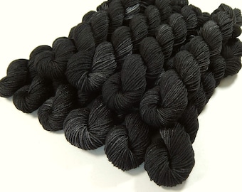 Fingering Weight Mini Skeins. Hand Dyed Yarn. 4 Ply Superwash 100% Merino Wool. NEAR BLACK. Semi Solid Indie Dyed Sock Yarn. Tonal Minis