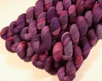 Mini Skeins Sock Yarn, Hand Dyed Yarn. Sock Weight 4 Ply Superwash Merino Wool - WISTERIA MULTI - Purple Indie Dyed Fingering Knitting Yarn