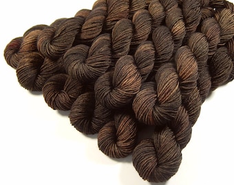 Mini Skeins Hand Dyed Yarn, Sock Fingering Weight 4 Ply Superwash Merino Wool - BARK TONAL - Indie Dyed Brown Knitting Yarn, 20g Mini Skein