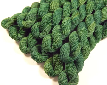 Sock Yarn Mini Skeins, Hand Dyed Yarn, Fingering Weight 4 Ply Superwash Merino Wool - LAUREL - Indie Dyer Green Tonal Knitting Yarn
