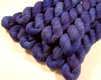 Mini Skein Hand Dyed Yarn, Sock Weight 4 Ply Superwash Merino Wool - Cobalt - Semi Solid Blue Knitting Sock Yarn, Indie Dyer Fingering Yarn