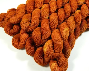 Hand Dyed Sock Yarn Mini Skeins, Fingering Weight 4 Ply Superwash Merino Wool - COPPER - Indie Knitting Skein, Orange Autumn Hand Dyed Yarn