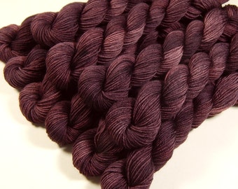 Mini Skein Hand Dyed Yarn, Sock Weight 4 Ply 100% Superwash Merino Wool - Damson Plum - Indie Dyed Fingering Weight Yarn, Purple Sock Yarn