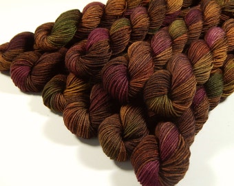 Sock Yarn Mini Skeins Hand Dyed Yarn, Fingering Weight 4 Ply Superwash Merino Wool - CLOVE MULTI - Indie Knitting Yarn, Brown Autumn Yarn