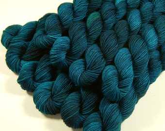 Hand Dyed Yarn, Sock Yarn Mini Skeins, Sock Weight 4 Ply Superwash Merino Wool - Deep Sea Tonal - Blue Green Fingering Weight Yarn, DIY Gift