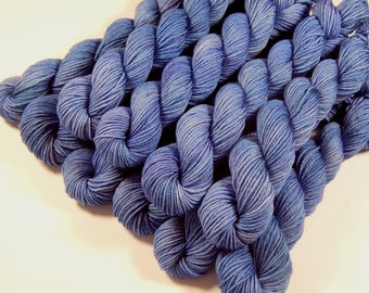 Sock Yarn Mini Skeins, Hand Dyed Yarn, Fingering Weight 4 Ply Superwash Merino Wool - DELPHINIUM - Light Blue Tonal Sock Yarn, Indie Dyer