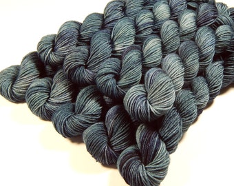 Fingering Weight Mini Skeins, Hand Dyed Yarn, Sock Weight 4 Ply Superwash Merino Wool - DENIM - Blue Tonal Knitting Yarn, DIY Craft Supply