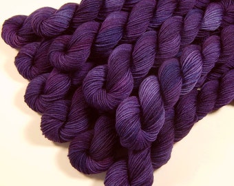 Hand Dyed Sock Yarn Mini Skeins, Fingering Weight 4 Ply Superwash Merino Wool - Blackberry Tonal - Deep Purple Hand Dyed Yarn, Indie Dyer